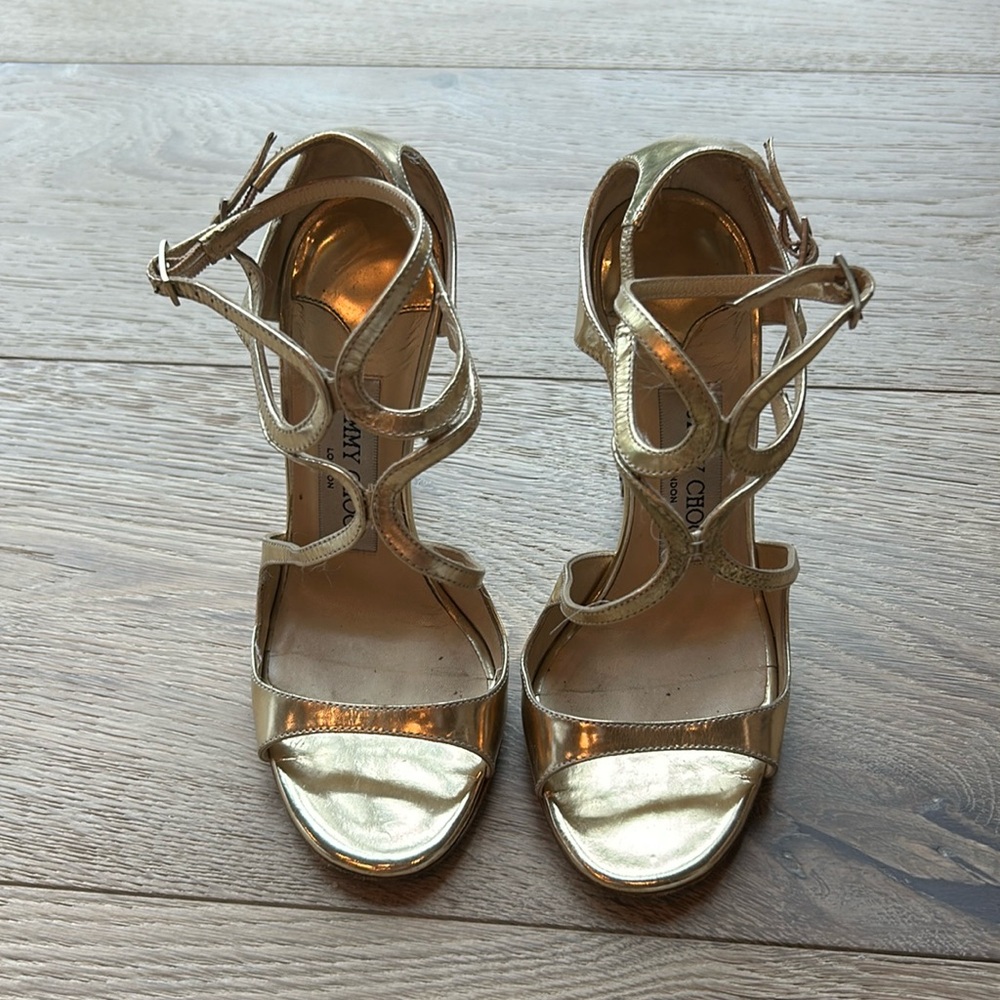 Jimmy Choo Mirror Gold Leather Sandals, 35